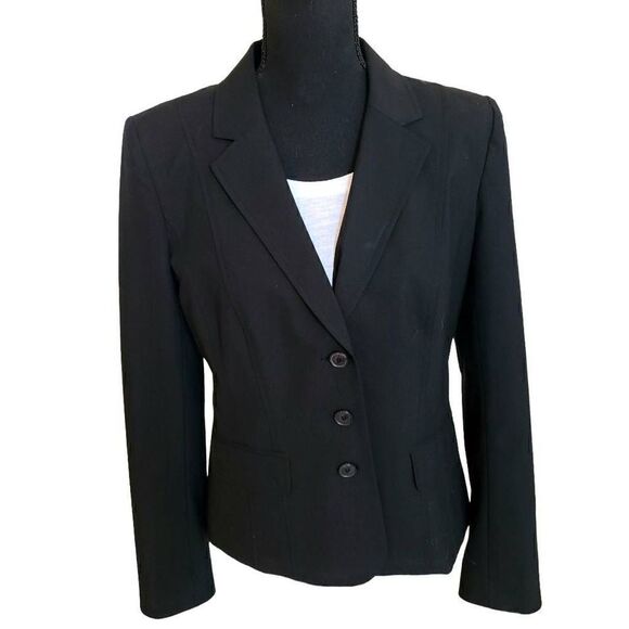 Halogen Nordstrom Womens Black Three Button Lined Fitted Blazer Jacket Size 8 - Picture 1 of 14